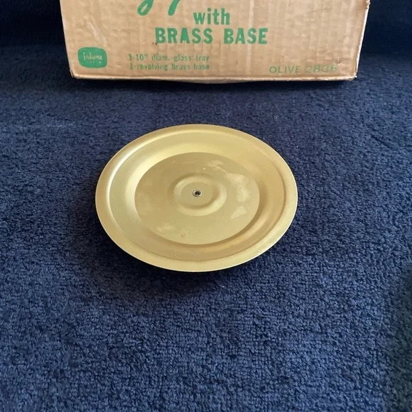 Vintage Indiana Glass Revolving Tray with Brass Base - Picture 4 of 9